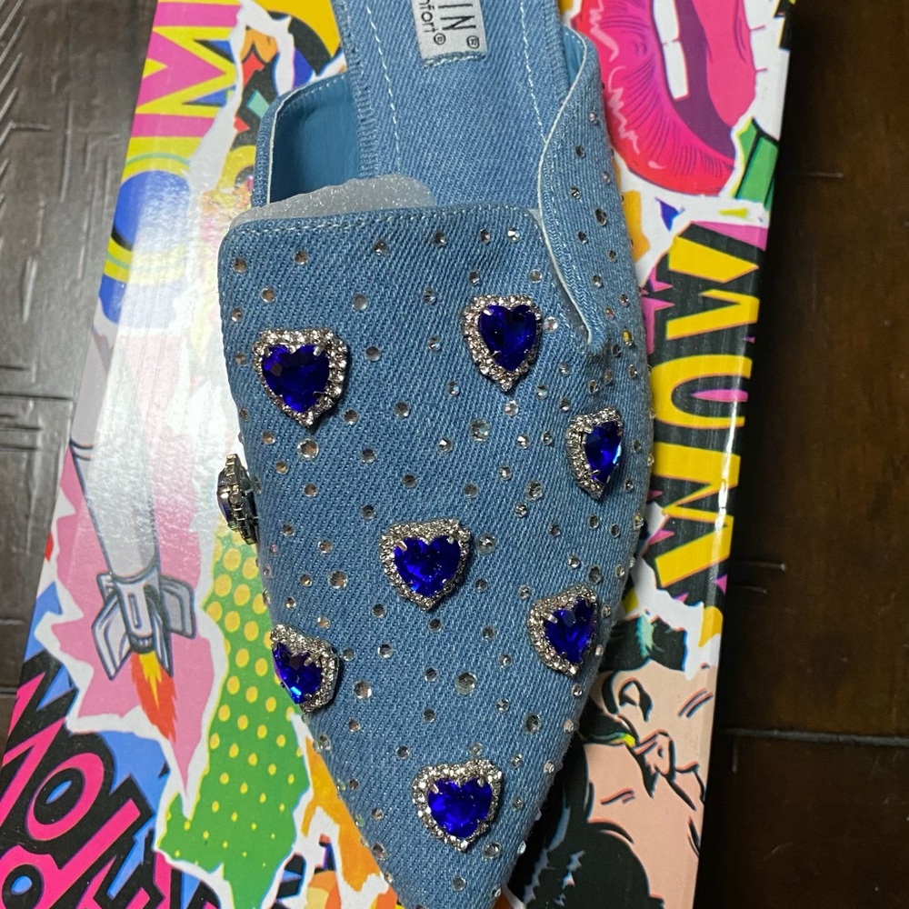 Cape Robbin Blue Denim Flats with Blue Heart Accents